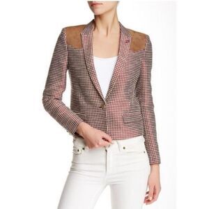 The Kooples Houndstooth Linen Blend Suede Blazer